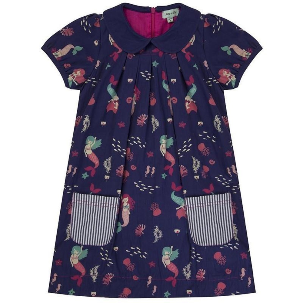 Lilly + Sid Woven Collar Dress- Mermaid Print